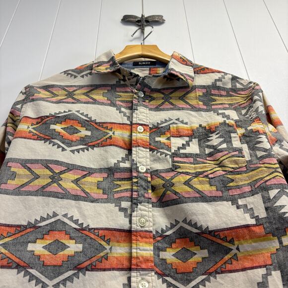 Carbon Mens Slim Fit Southwestern Rodeo Reverse Print Button Up Top Size M Indie - Picture 7 of 8